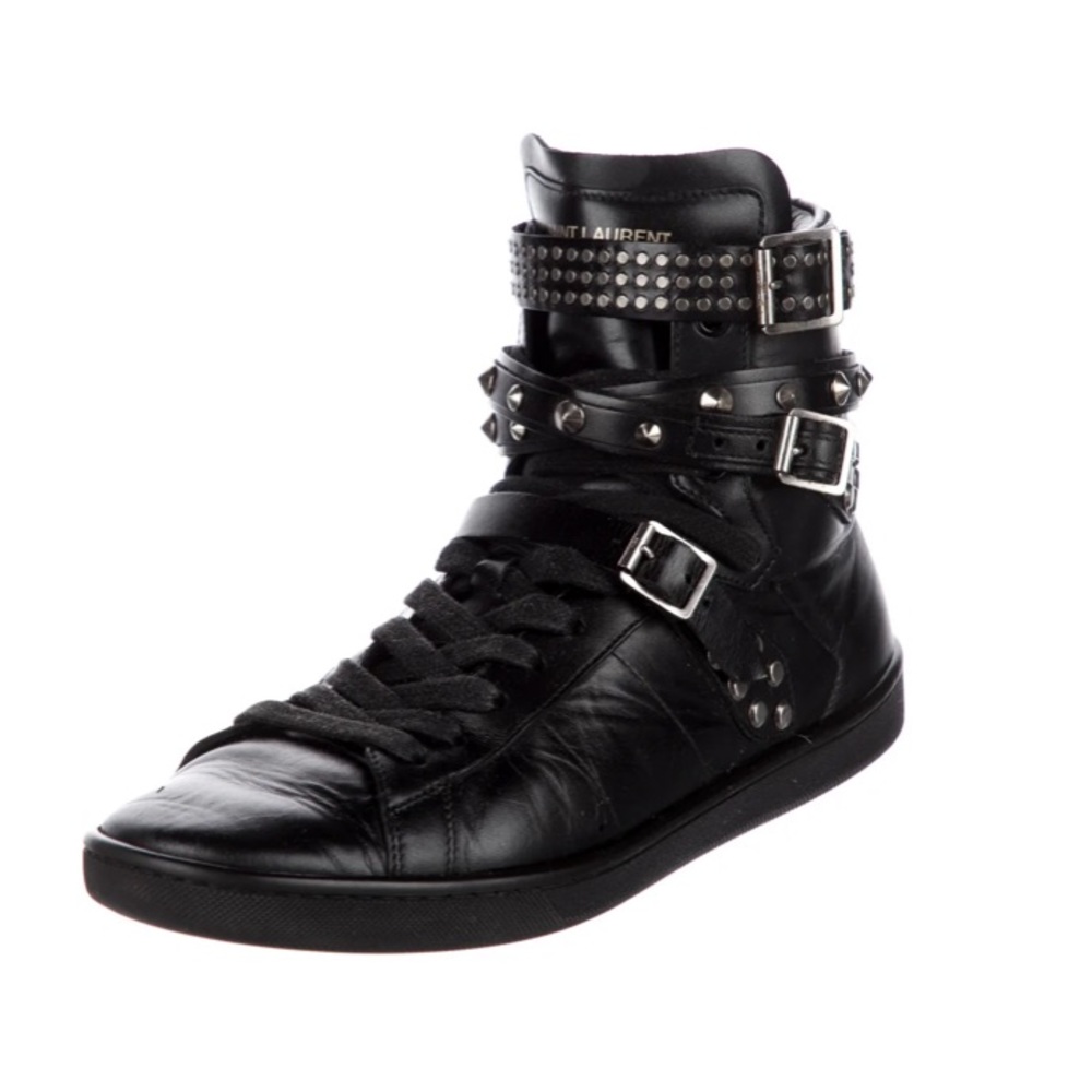 saint laurent leather studded accents sneakers
